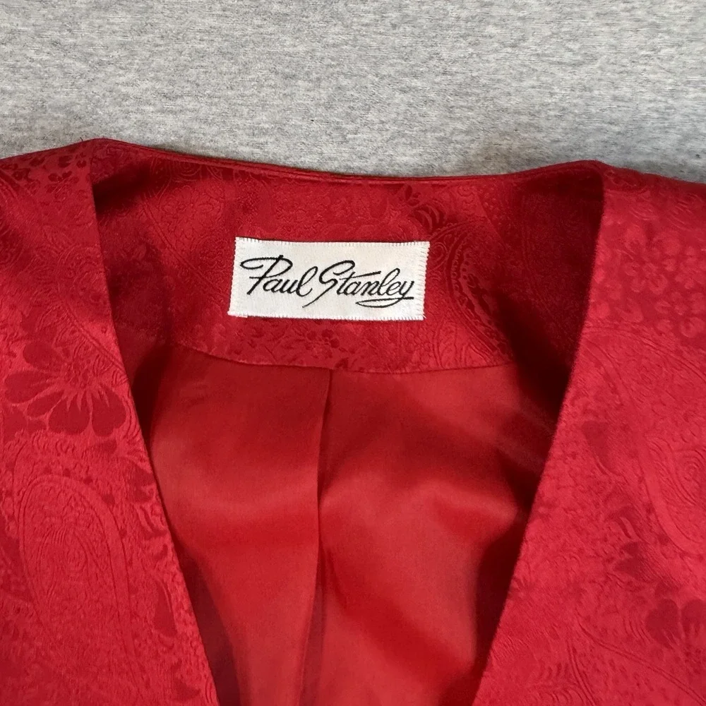 Vintage Paul Stanley Red Silk Blazer Power Jacket Textured Single Button Sz 2